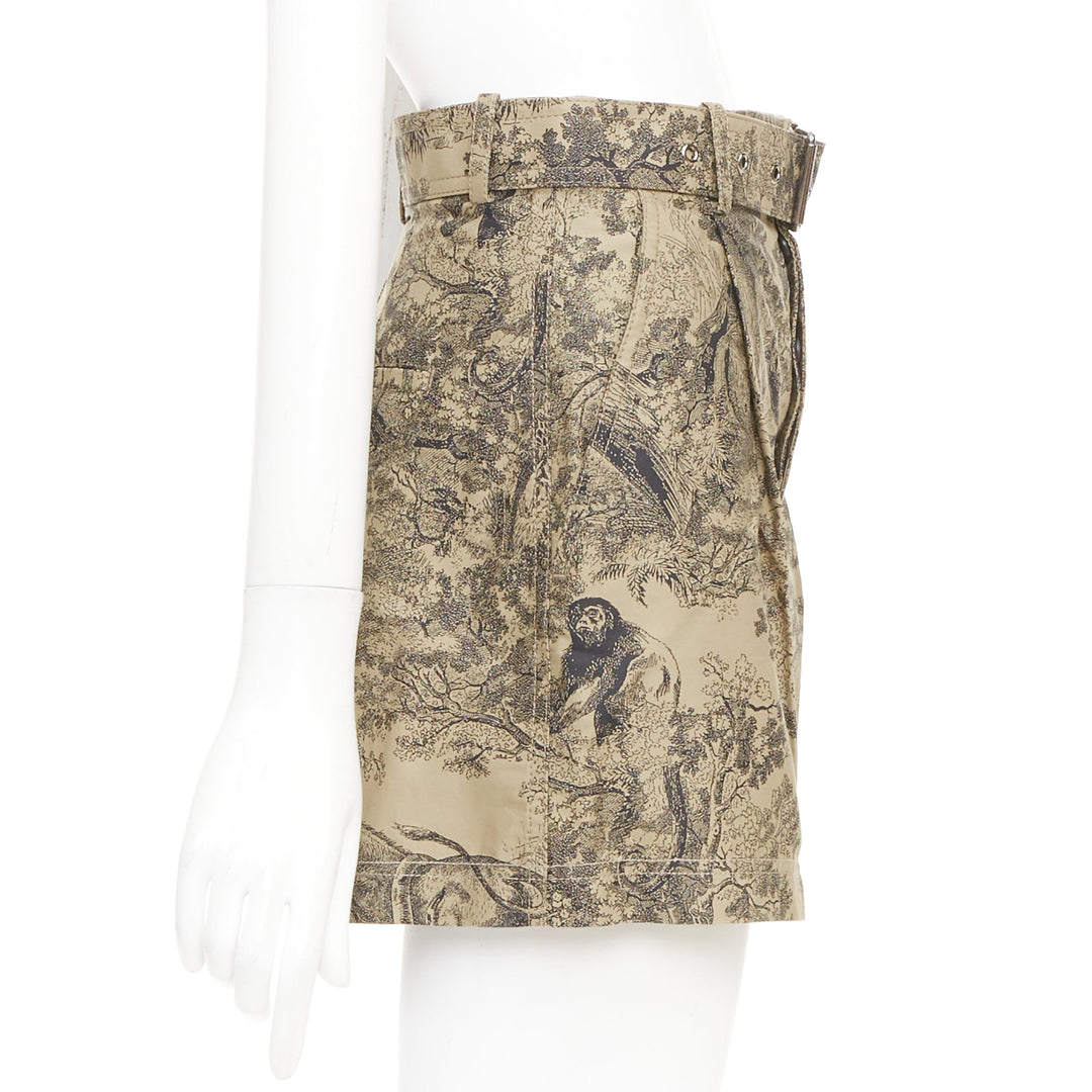 CHRISTIAN DIOR 2019 Toile de Jouy Sauvage beige cotton belted shorts FR34 XS