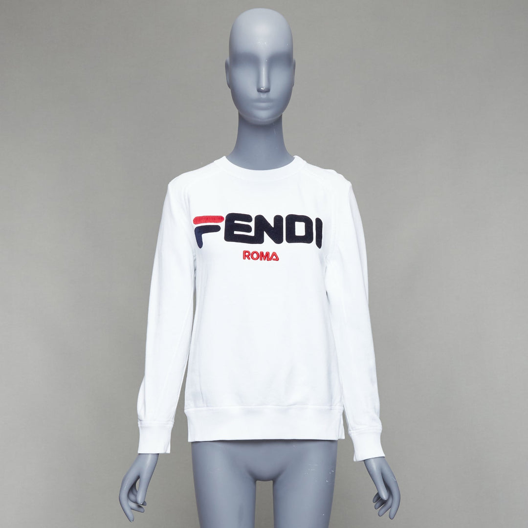 FENDI Fila Mania 2019 Roma logo white cotton crew pullover top S