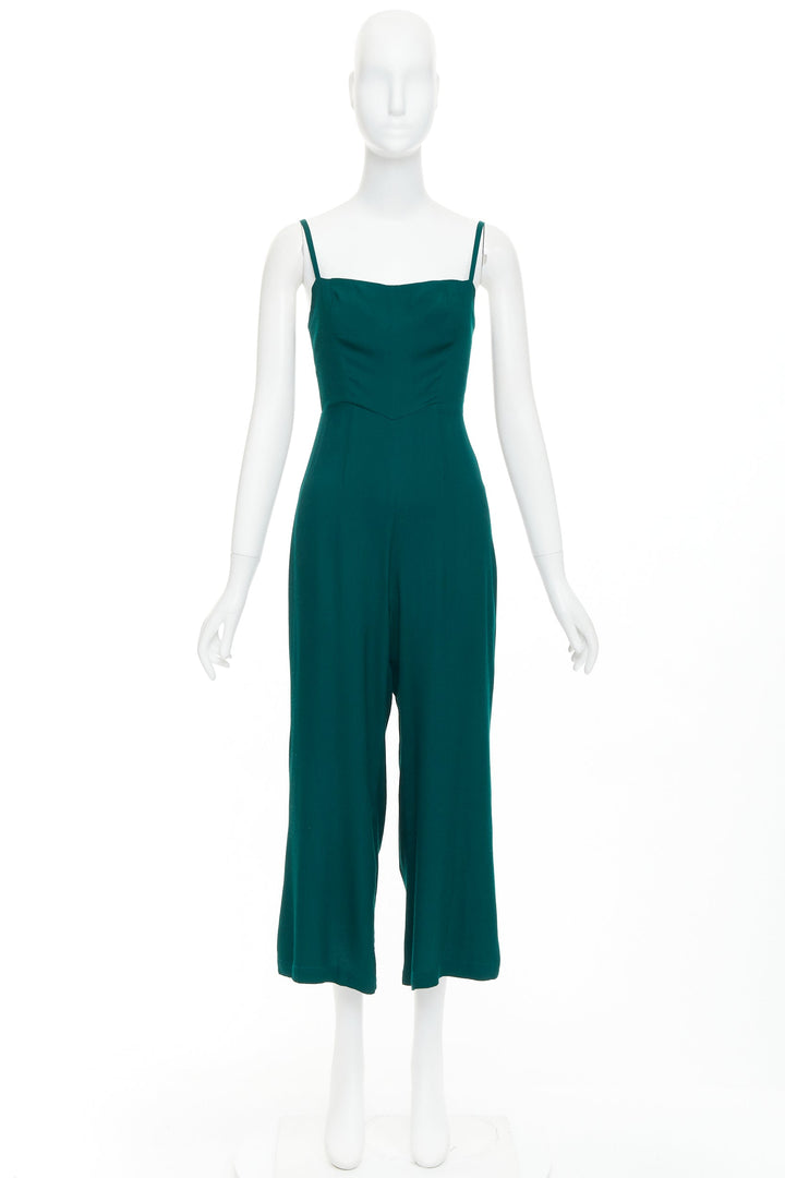 REFORMATION forest green viscose blend square neck cropped jumpsuit US0 XS