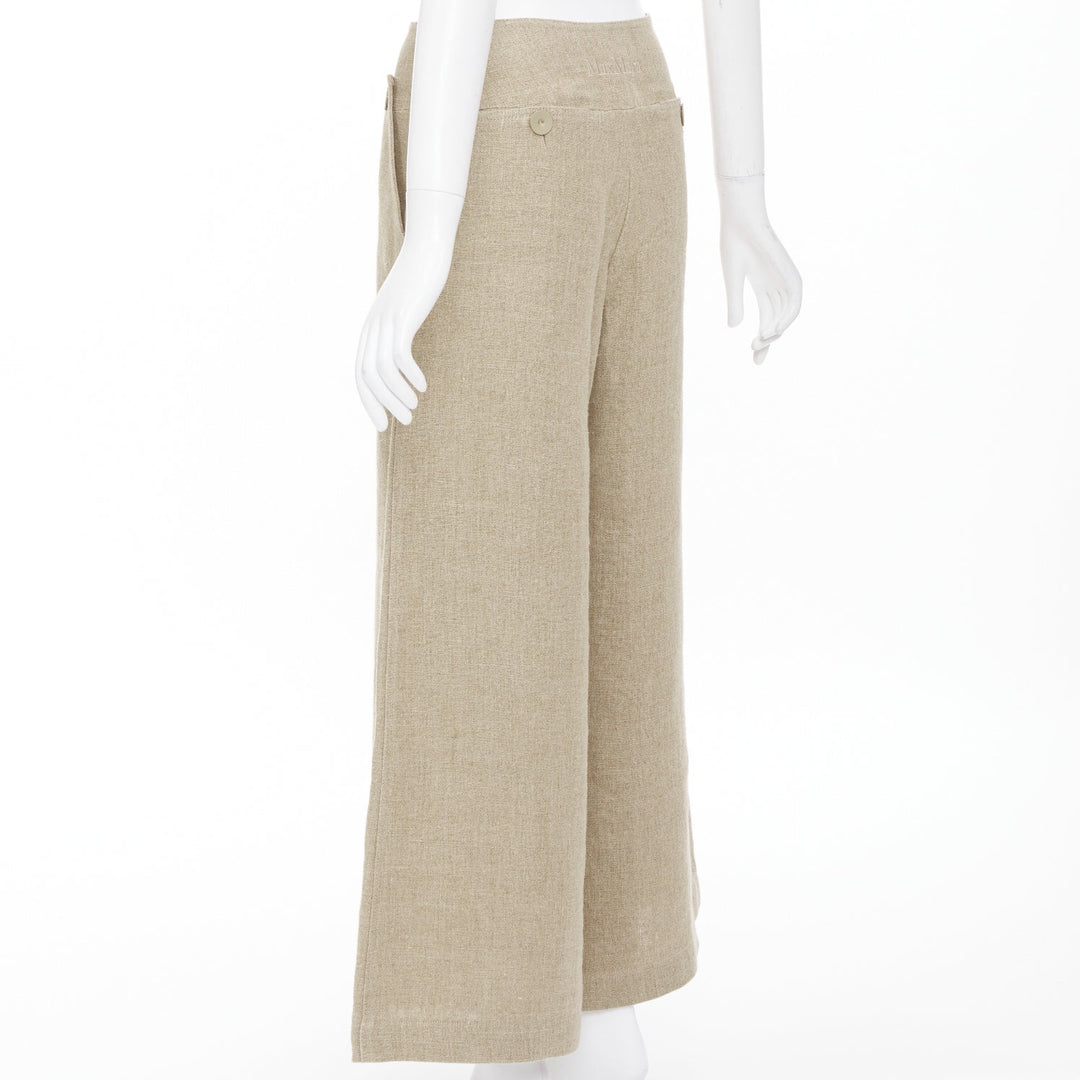 MAX MARA Sfalata beige linen button tab waist wide leg crop sailor pants IT38 XS