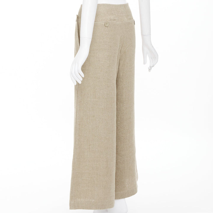 MAX MARA Sfalata beige linen button tab waist wide leg crop sailor pants IT38 XS