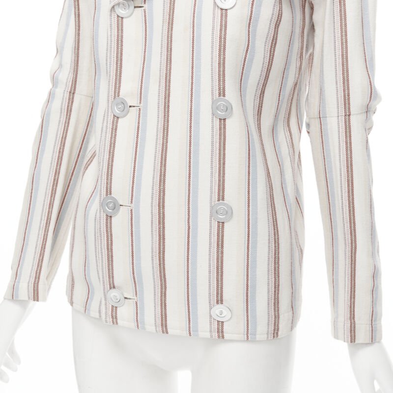 JUNYA WATANABE 1995 beige stripe cotton cut out sleeve double breasted jacket S