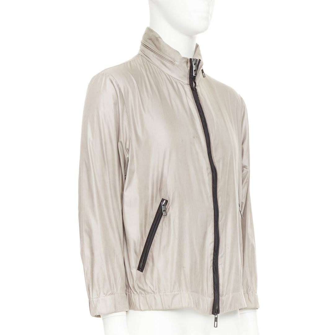 GIORGIO ARMANI champagne silver technical zip up blouson bomber jacket IT48 M