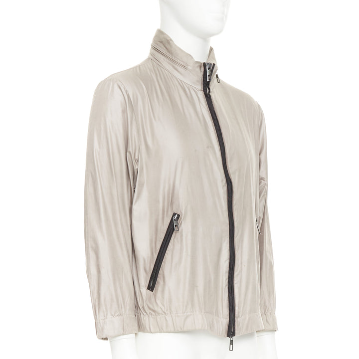 GIORGIO ARMANI champagne silver technical zip up blouson bomber jacket IT48 M