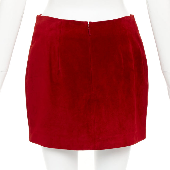 SAINT LAURENT 2019 red suede leather back dart mini skirt FR38 M