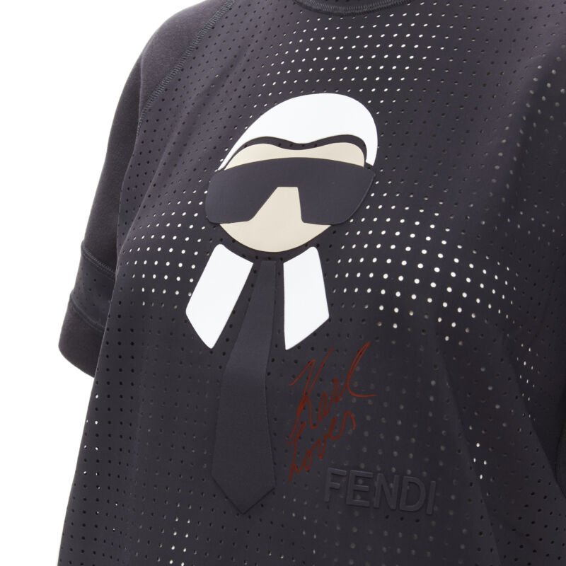 FENDI Karl Loves Karlito black perforated sweatshirt top S