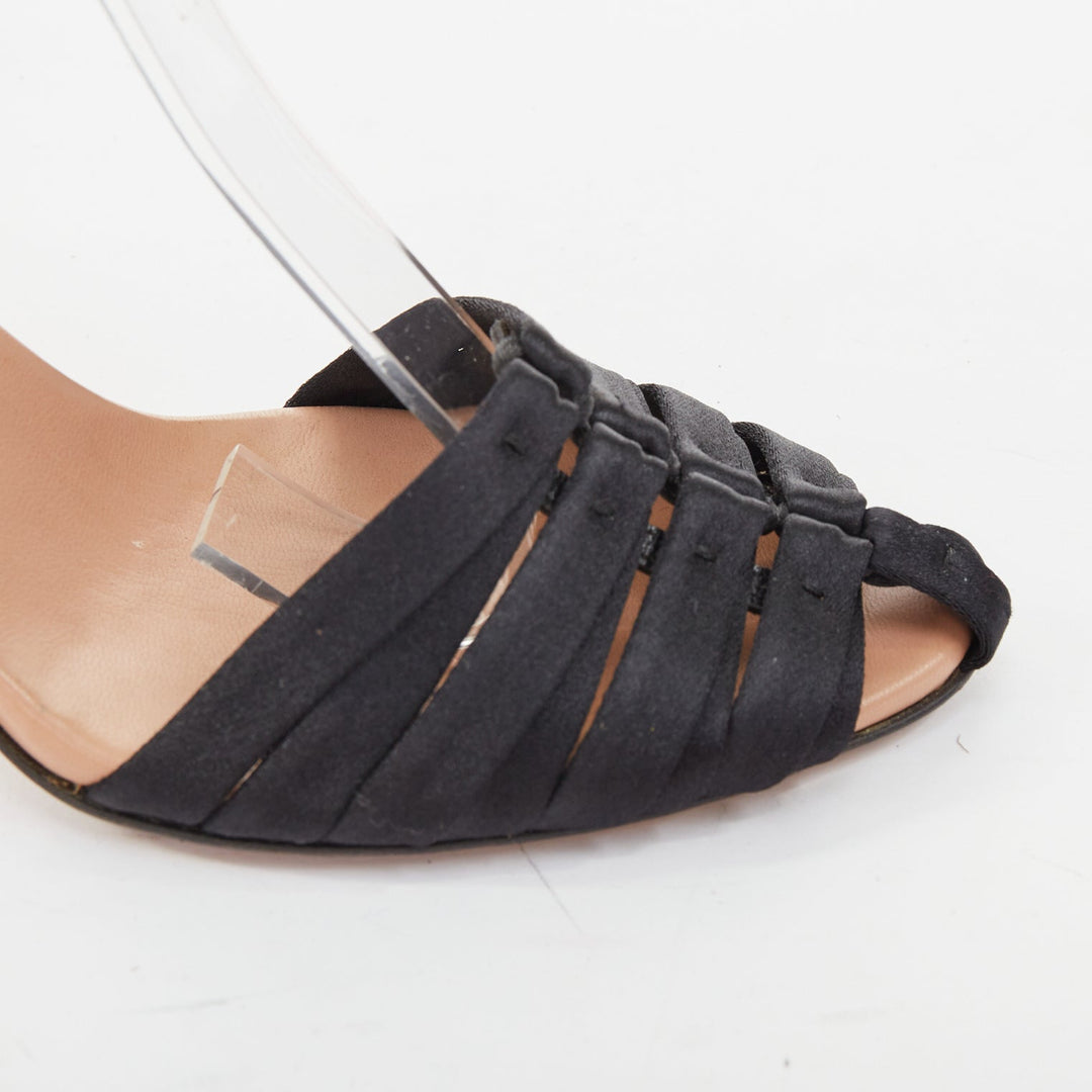 GUCCI 2004 Runway Tom Ford black satin lace up metallic bamboo sandals EU36C