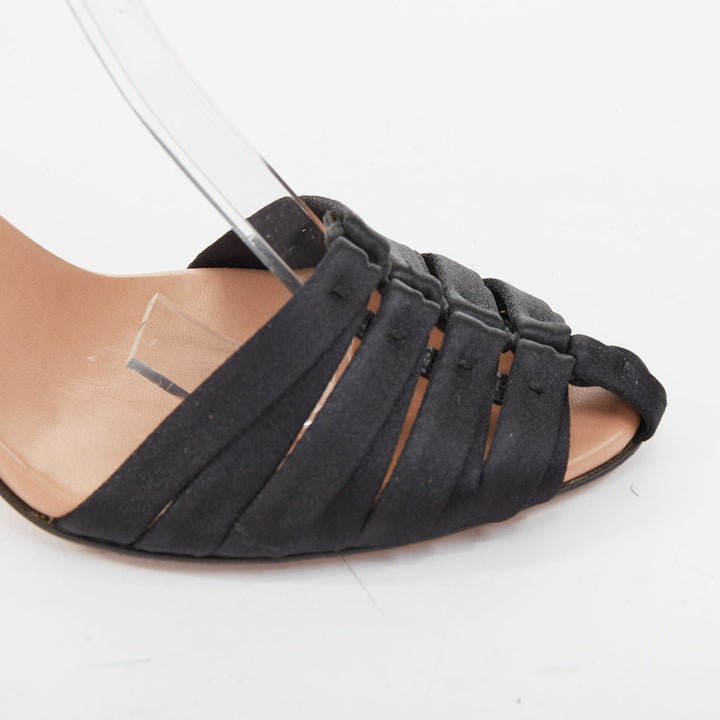 GUCCI 2004 Runway Tom Ford black satin lace up metallic bamboo sandals EU36C