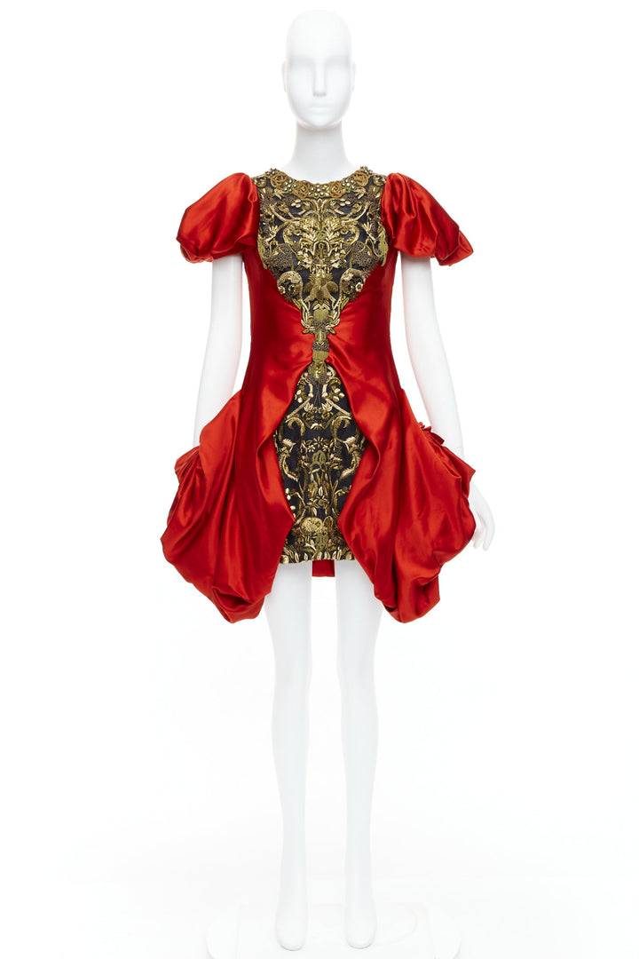 ALEXANDER MCQUEEN 2010 Angels Demons Runway red gold puff dress IT40 S Beyonce