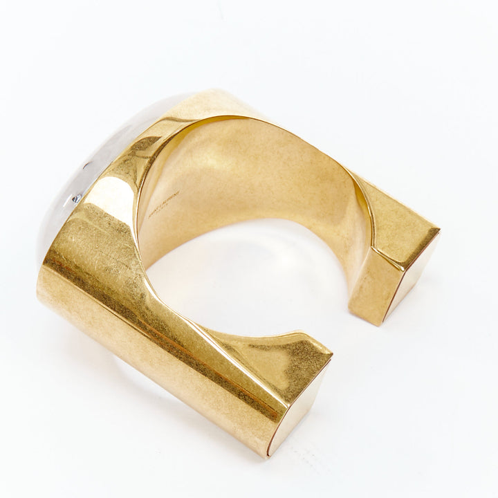 SAINT LAURENT Pierre oversized geometric marble stone gold bangle