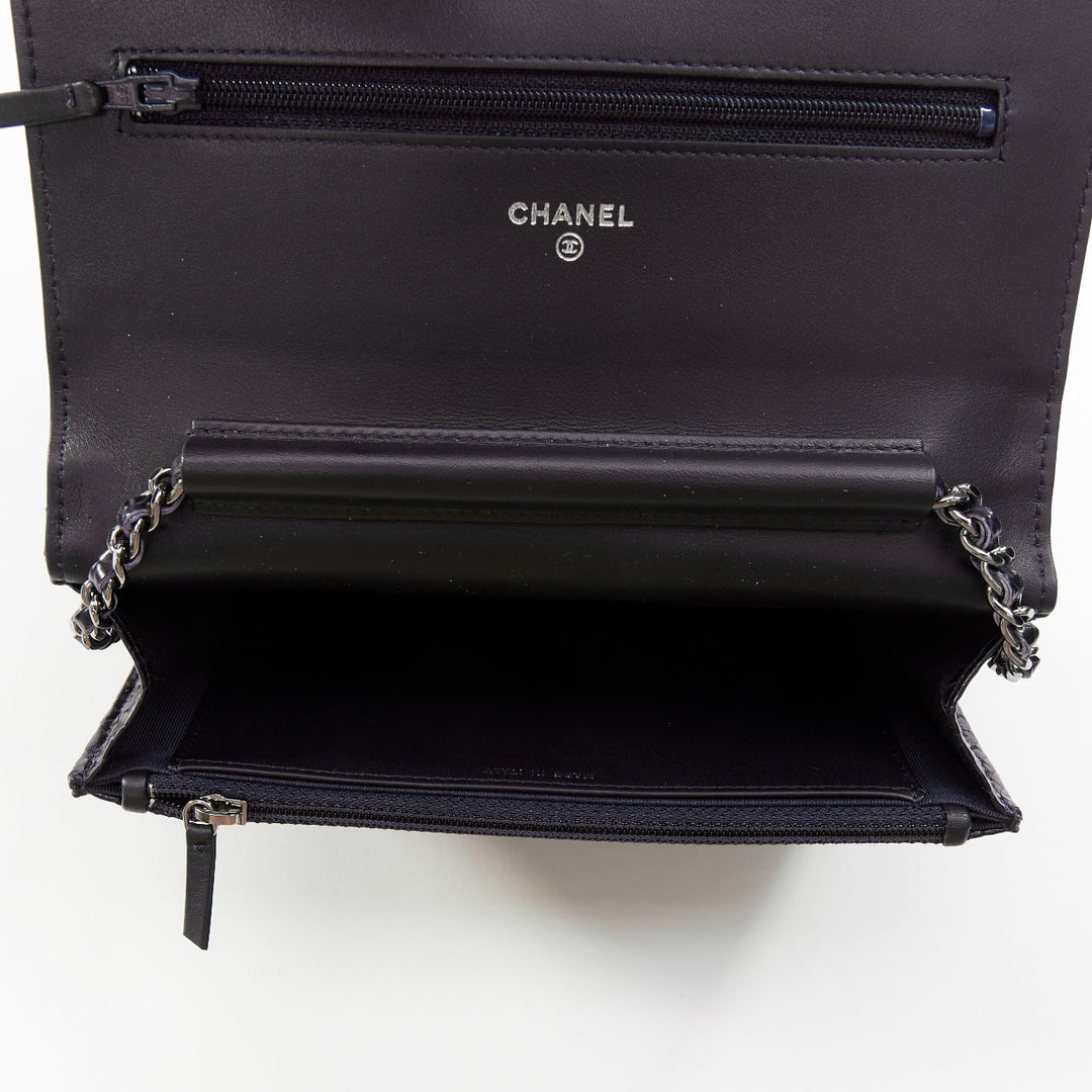 CHANEL Timeless Classic Flap Wallet on Chain navy scaled leather crossbody bag