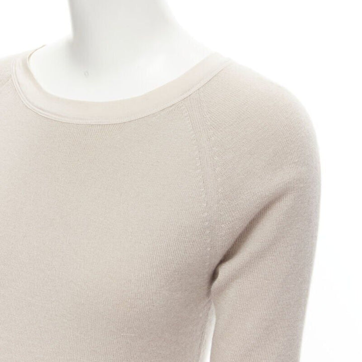 CHLOE Perle beige cashmere silk gold zip back short sleeve sweater S