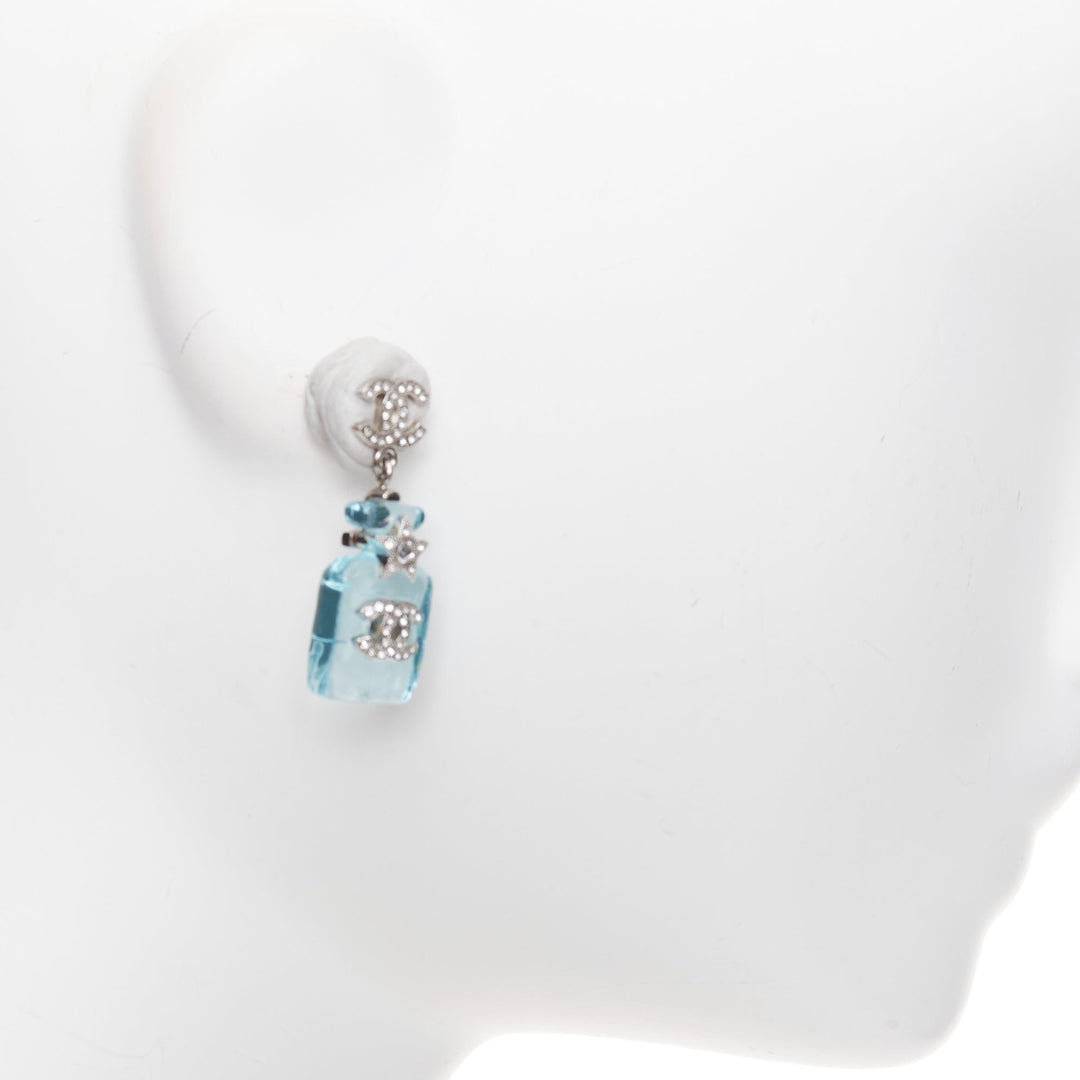 CHANEL B23S Cocomark blue acrylic perfume bottle CC logo star pin earrings Pair