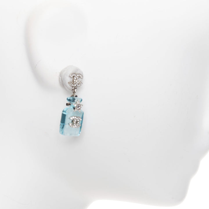 CHANEL B23S Cocomark blue acrylic perfume bottle CC logo star pin earrings Pair