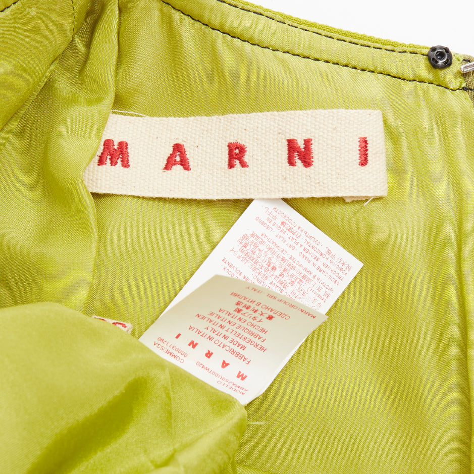 MARNI lime green 100% virgin wool overstitch silk lined shift dress IT36 XXS