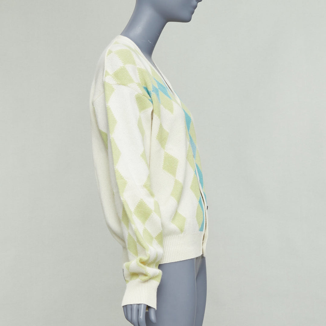 GIANNI VERSACE Vintage yellow green argyle wool cashmere cardigan IT50 L