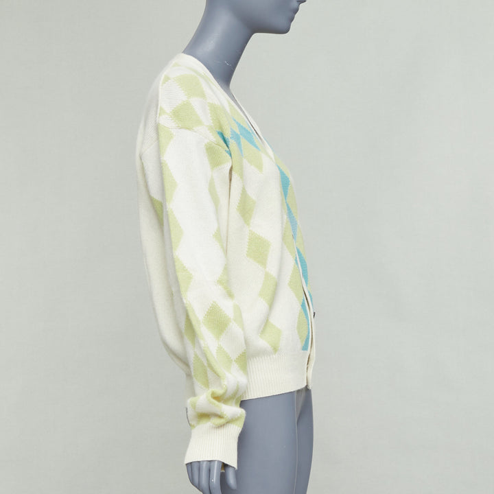 GIANNI VERSACE Vintage yellow green argyle wool cashmere cardigan IT50 L