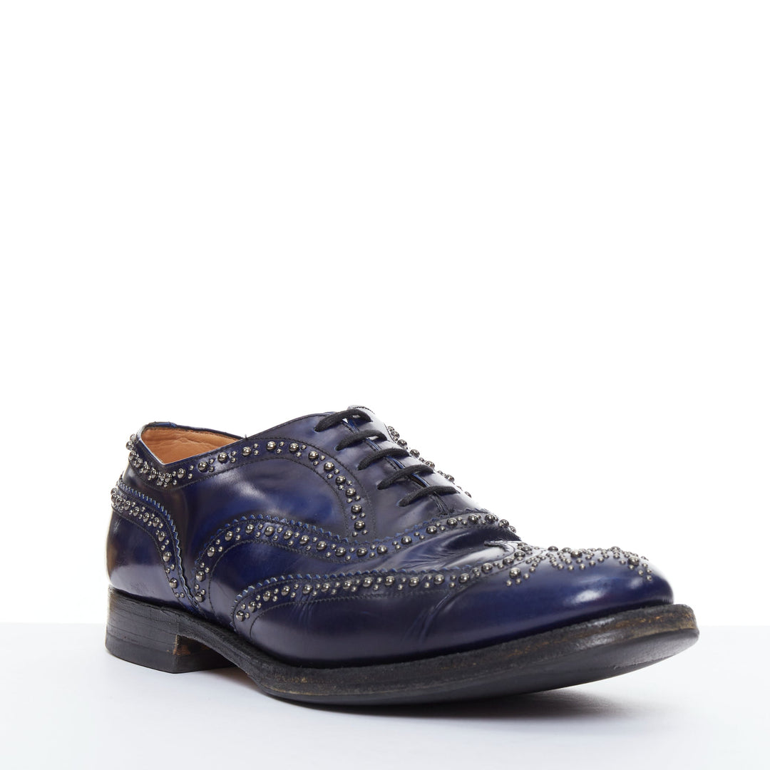CHURCH'S blue leather silver studded lace up brogue shoes UK9 EU43