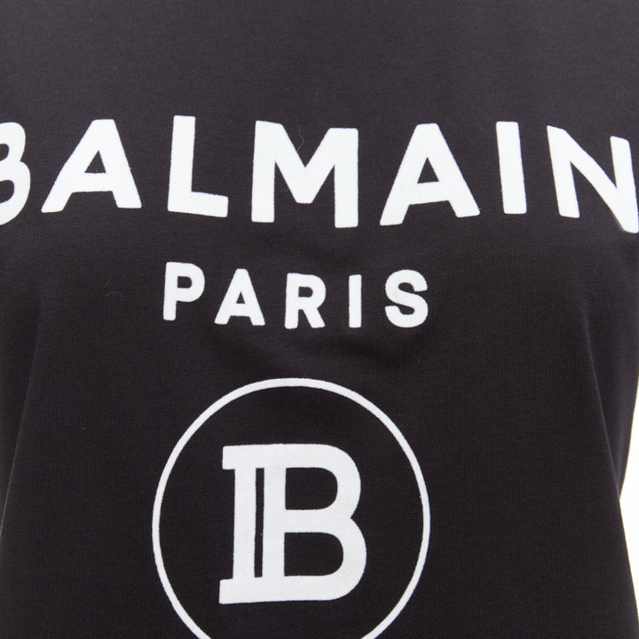 BALMAIN black white B logo gold military buttons tshirt FR34 XXS