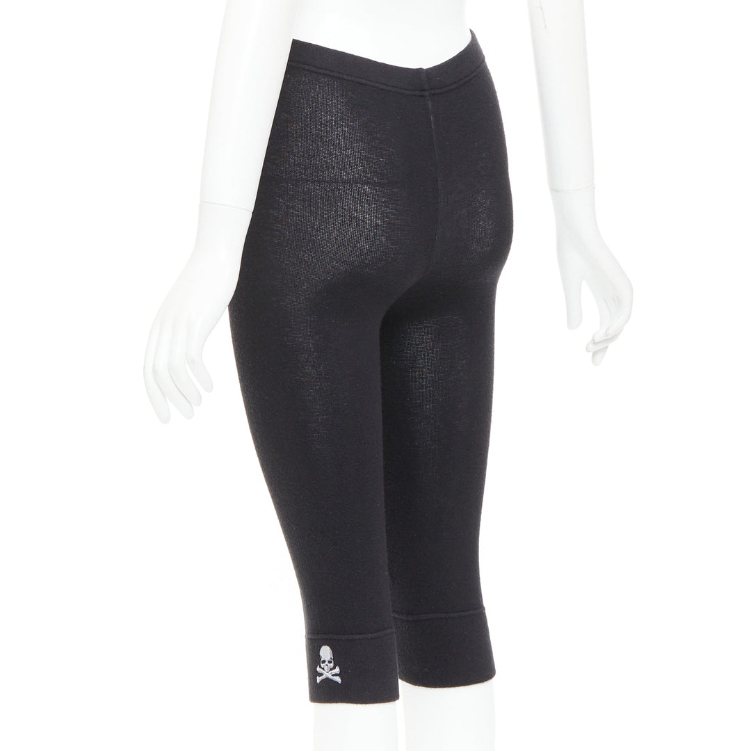 MASTERMIND JAPAN black  grey embroidered skull knit cropped legging IT38 XS