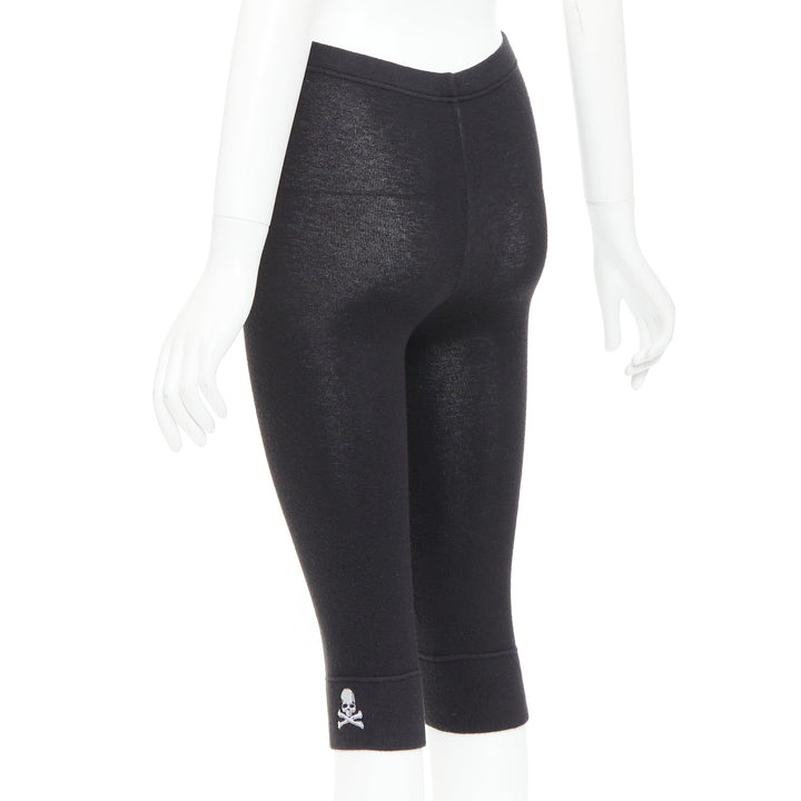 MASTERMIND JAPAN black  grey embroidered skull knit cropped legging IT38 XS