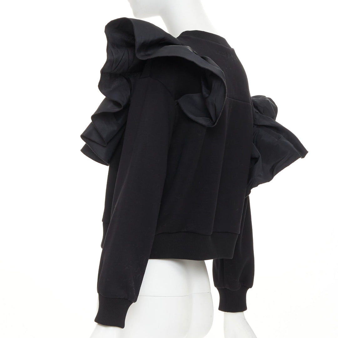 ALEXANDER MCQUEEN 2021 Exploded Ruffle black pullover sweater top IT36 XXS