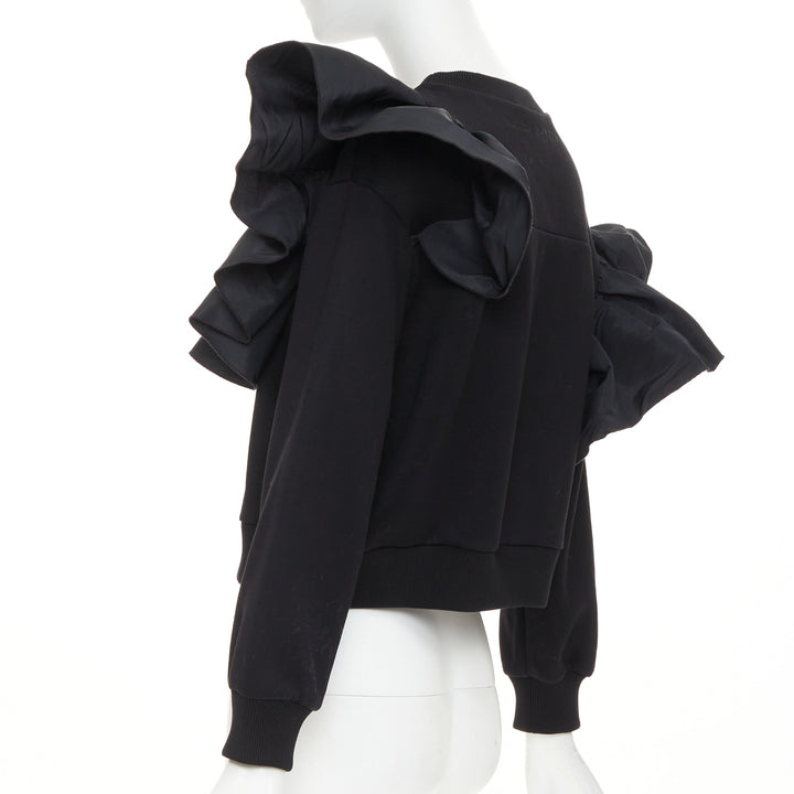 ALEXANDER MCQUEEN 2021 Exploded Ruffle black pullover sweater top IT36 XXS