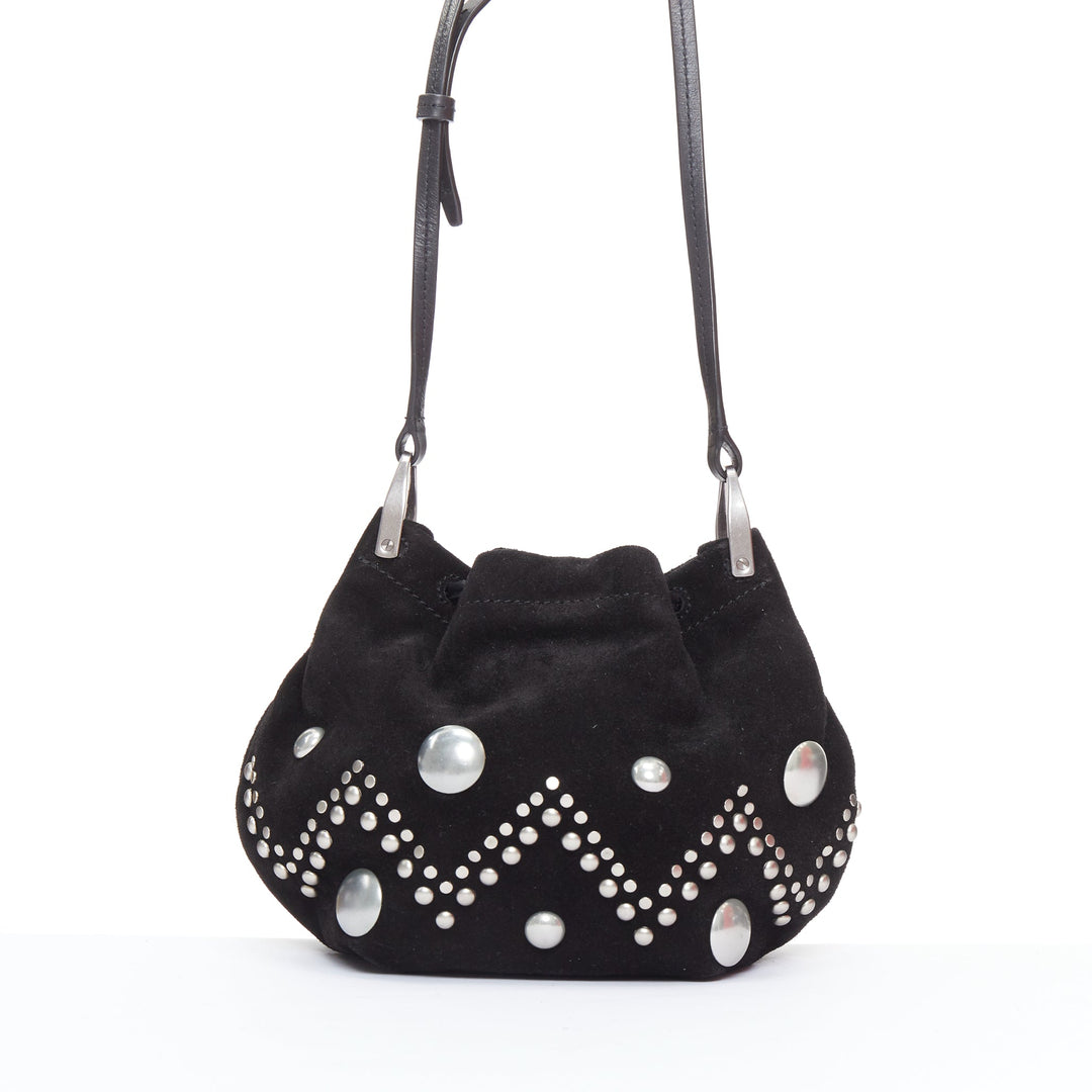 ISABEL MARANT Kylio black suede leather silver studded shoulder bag