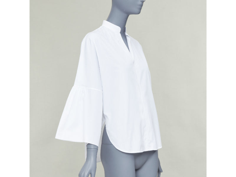 VALENTINO white cotton split collar flared sleeves popover blouse IT38 XS