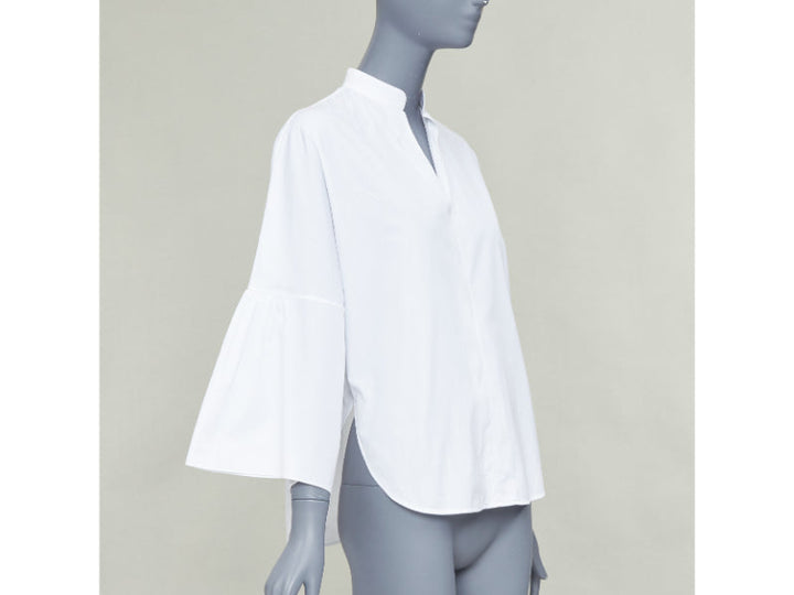 VALENTINO white cotton split collar flared sleeves popover blouse IT38 XS
