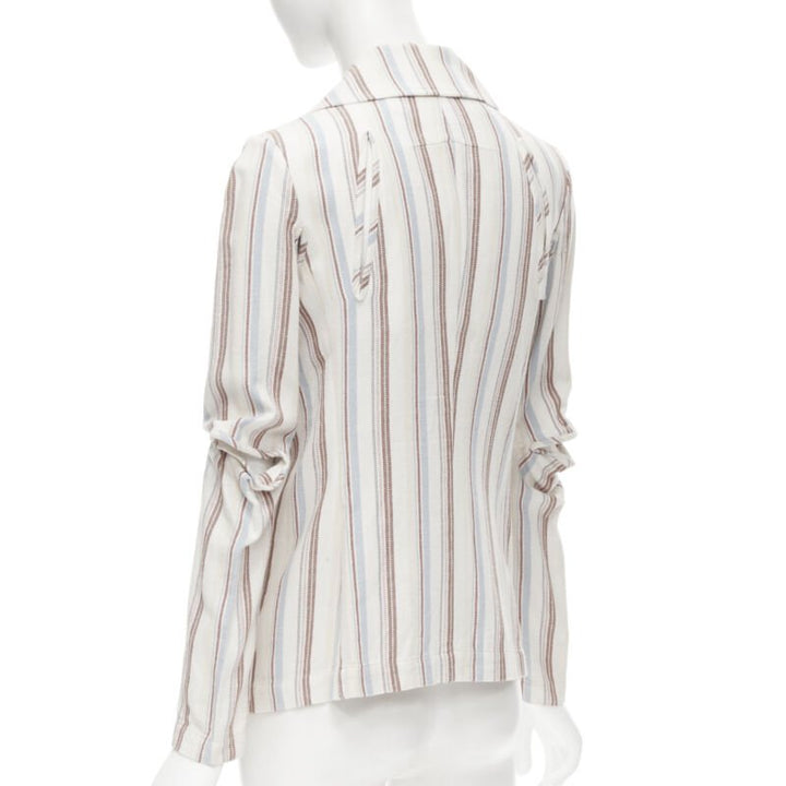 JUNYA WATANABE 1995 beige stripe cotton cut out sleeve double breasted jacket S