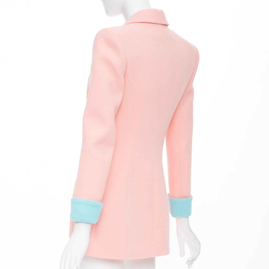 BALMAIN 2024 Runway pink blue wool crepe hourglass fitted Power blazer FR34 XS