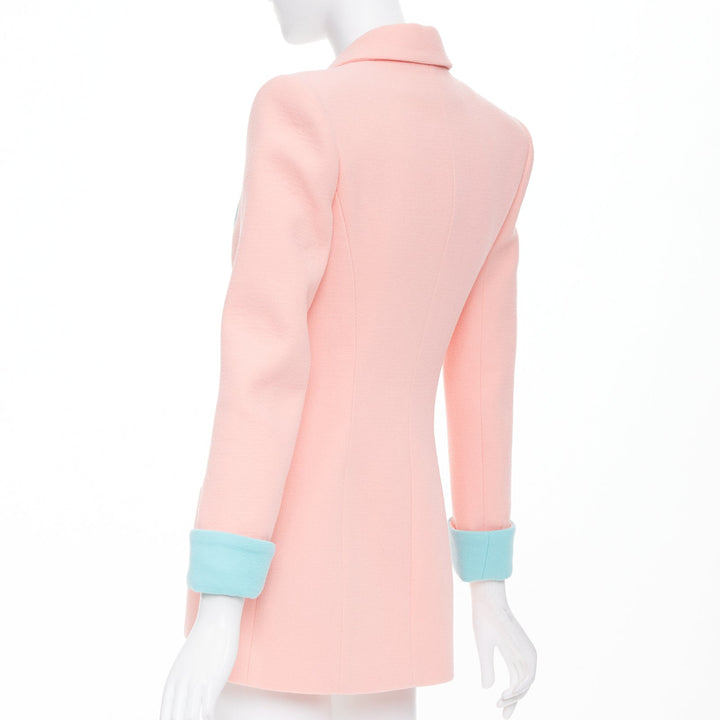BALMAIN 2024 Runway pink blue wool crepe hourglass fitted Power blazer FR34 XS