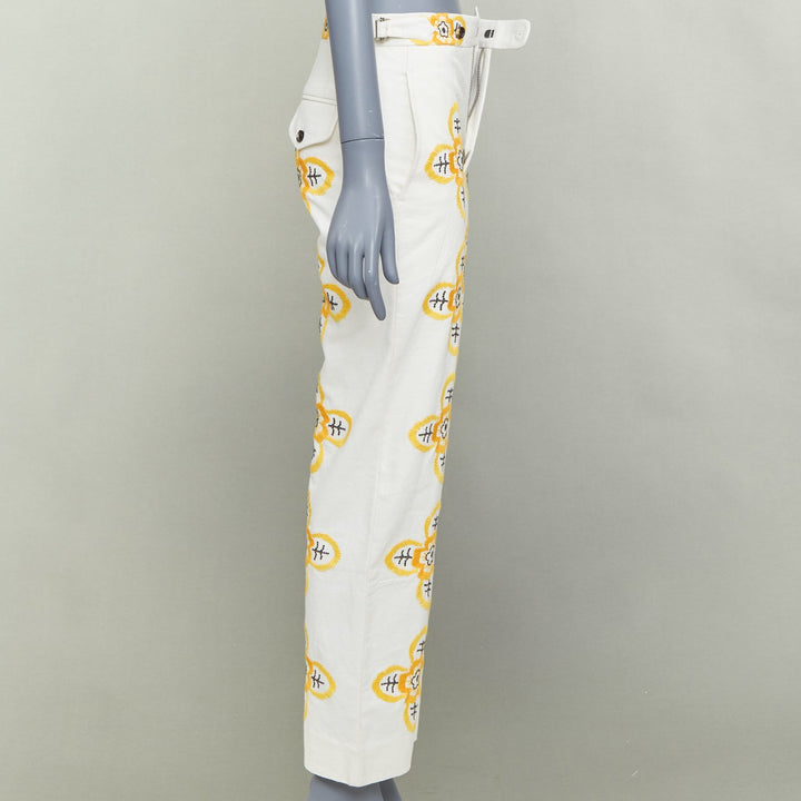 BODE Buttercup ecru yellow embroidery floral straight leg pants 25"