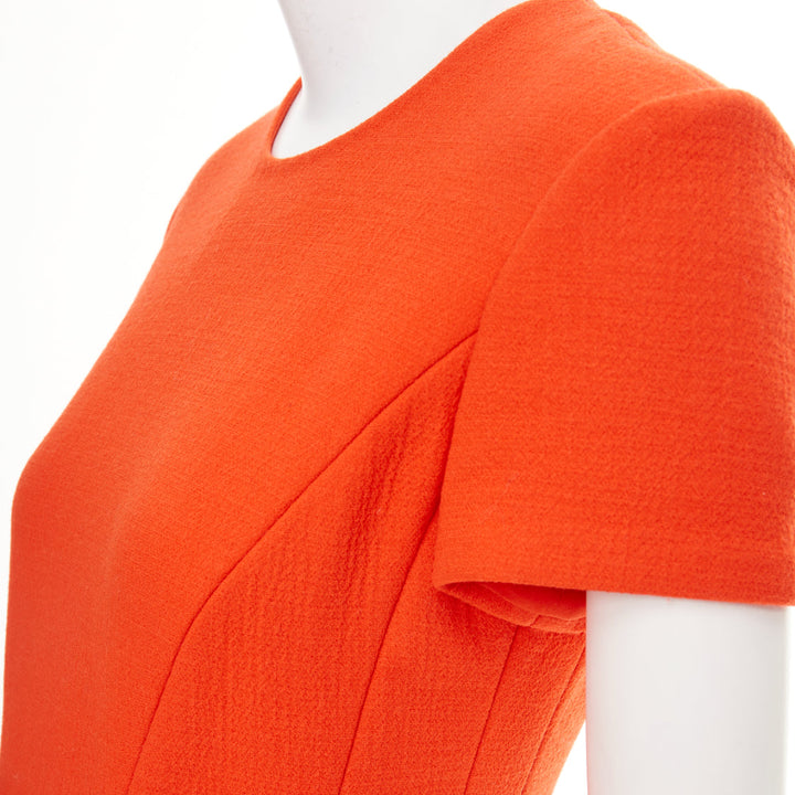 CHRISTIAN DIOR 2015 structured tangerine orange wool crepe dress FR38 M