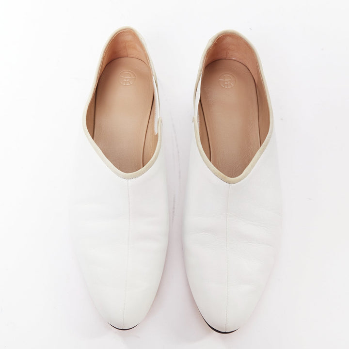 THE ROW cream grosgrain leather nude trimmed ballet flats EU37.5