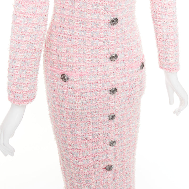 BALENCIAGA 2022 light pink stretch cotton tweed back to front midi dress XS