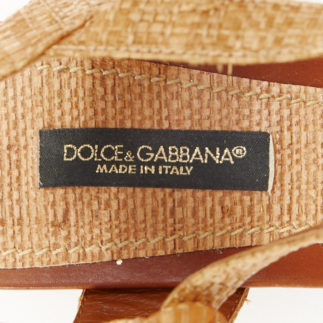 DOLCE GABBANA 2016 Runway beige raffia pom pom crystal starfish sandals EU37