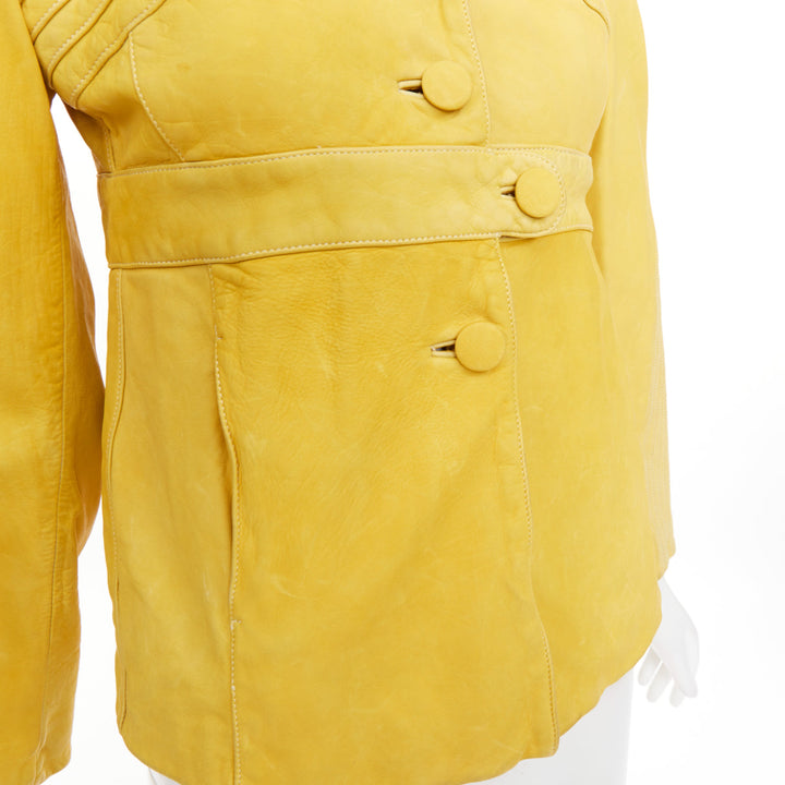 MARNI mustard yellow piped leather empire waist jacket IT38 XS