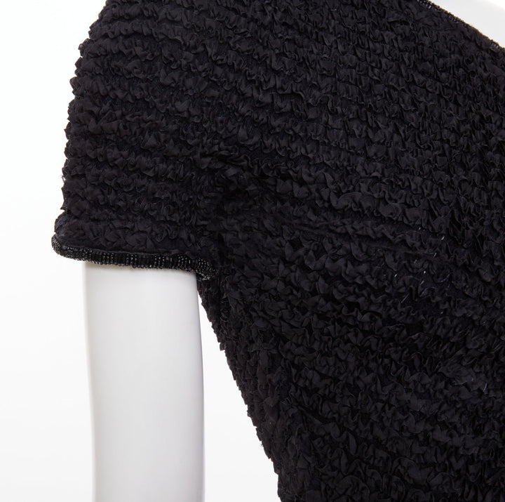 EMPORIO ARMANI 1999 Runway black shirred ruffle beaded asymmetric top IT38 XS