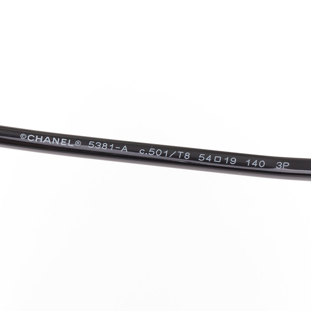 CHANEL 5381A black acetate silver brow bar aviator pilot sunglasses
