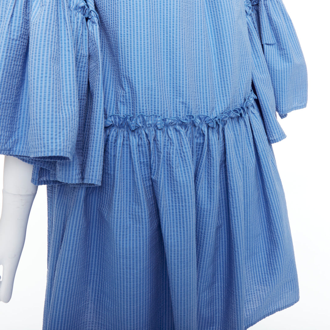 MSGM blue striped cotton blend flared sleeves drawstring dress IT38 XS