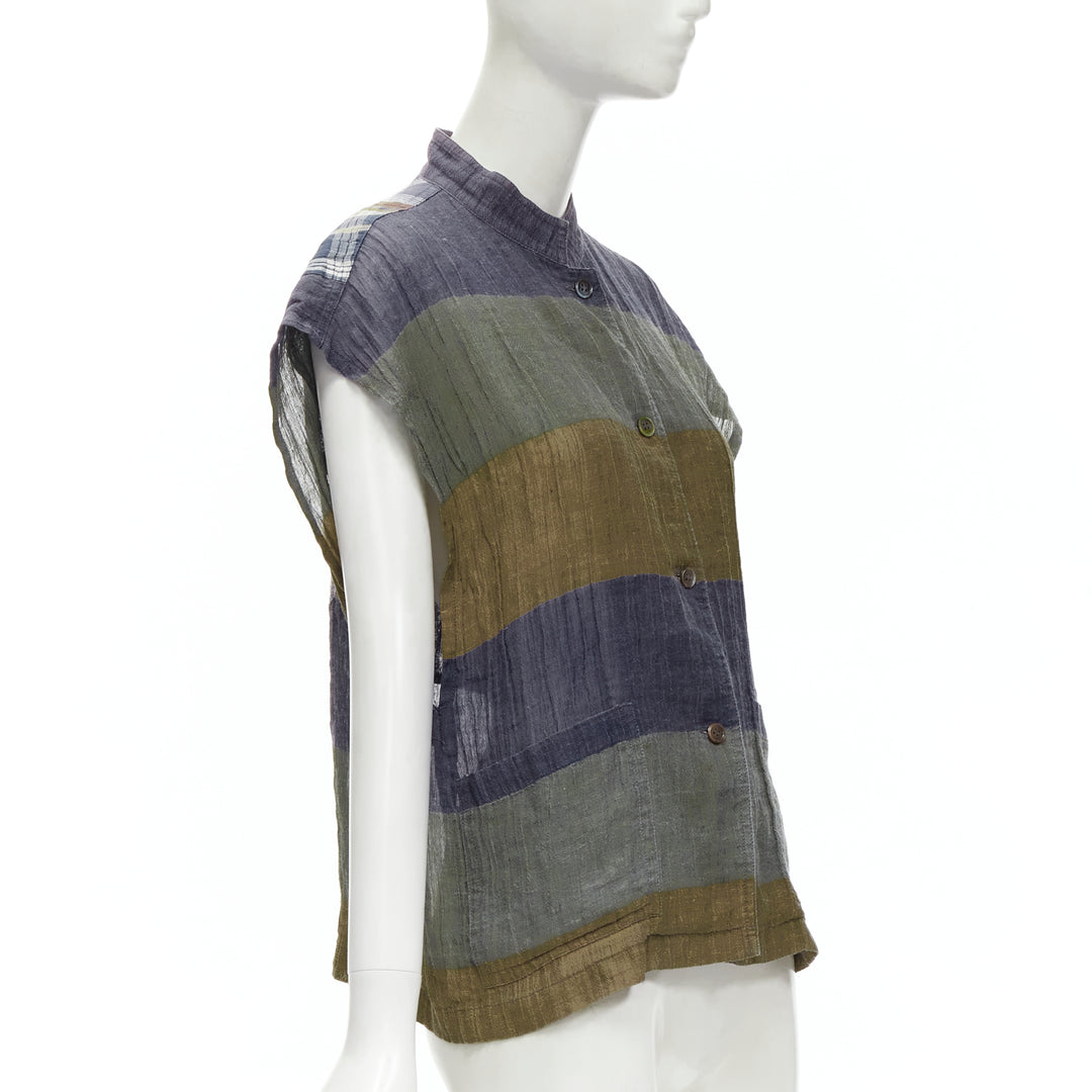 Female mannequin wearing Issey Miyake 1970s Multicolour Linen Women Top in Size JP9 | Available at JHROP