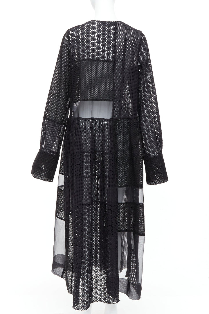 JOSEPH Odette black cotton silk blend eyelet sheer midi dress FR34 XS