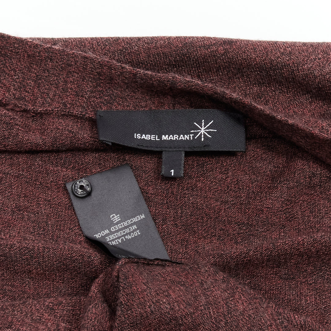 ISABEL MARANT brown 100% mercerised wool single button cardigan Sz. 1 S