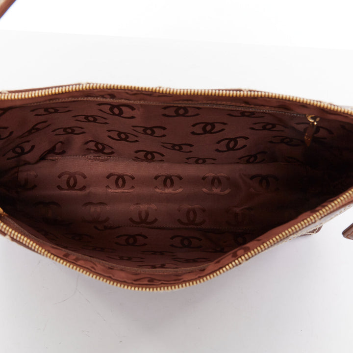 CHANEL Surpique Wild Stitch brown leather gold CC logo shoulder hobo bag