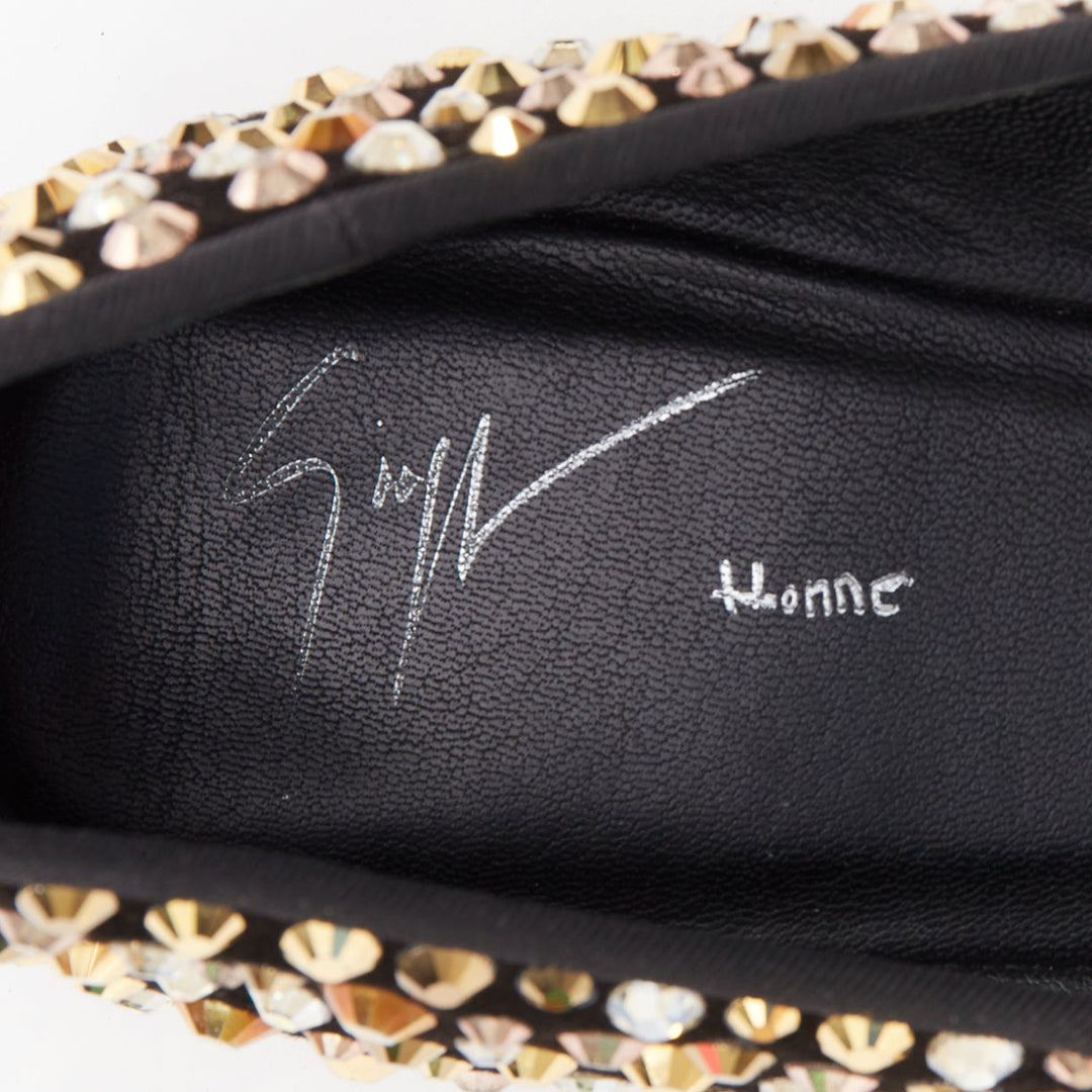 GIUSEPPE ZANOTTI Kevin black suede gold silver Swarovski crystal loafers EU43