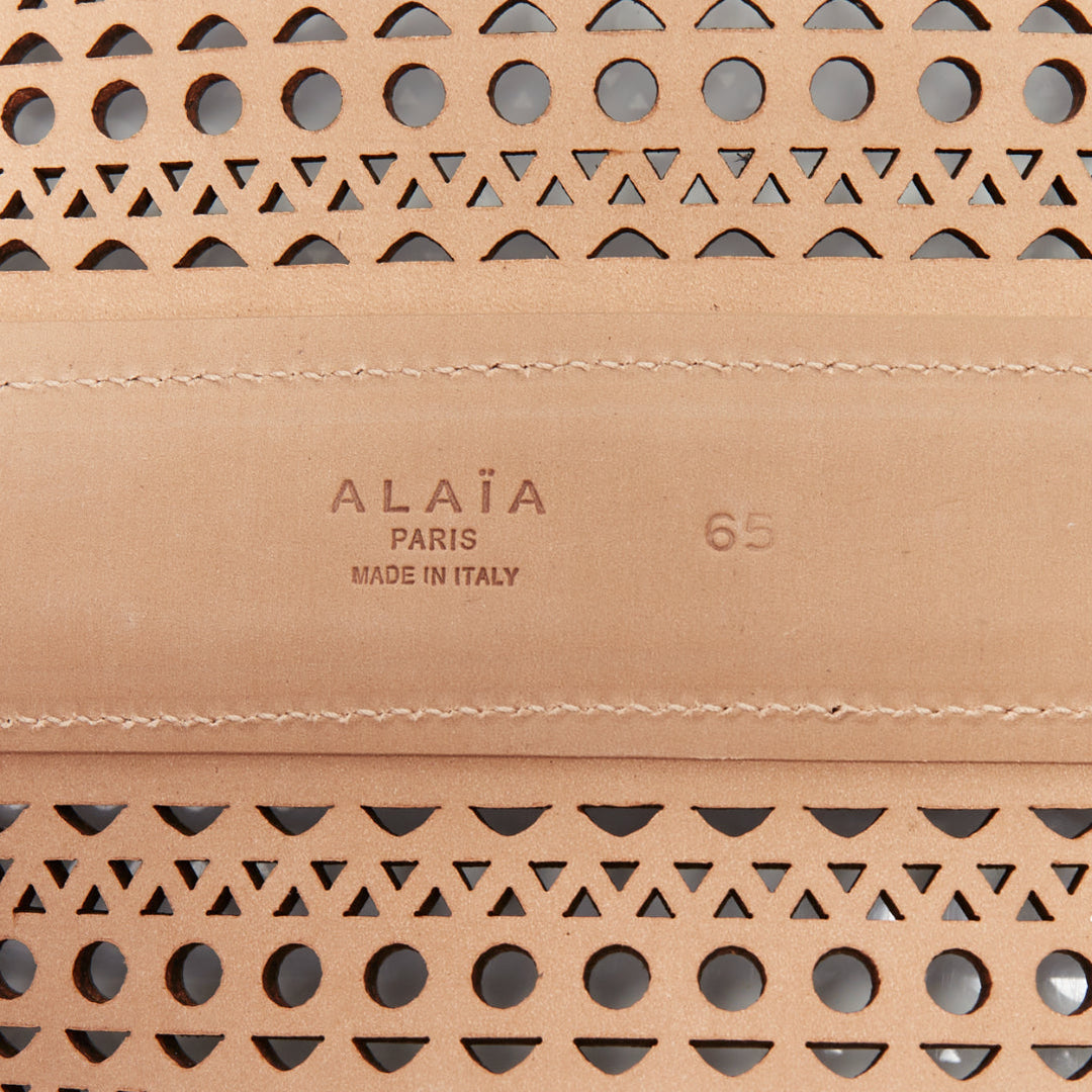 ALAIA Black Vienne openwork laser cut triple buckle leather corset belt 65cm