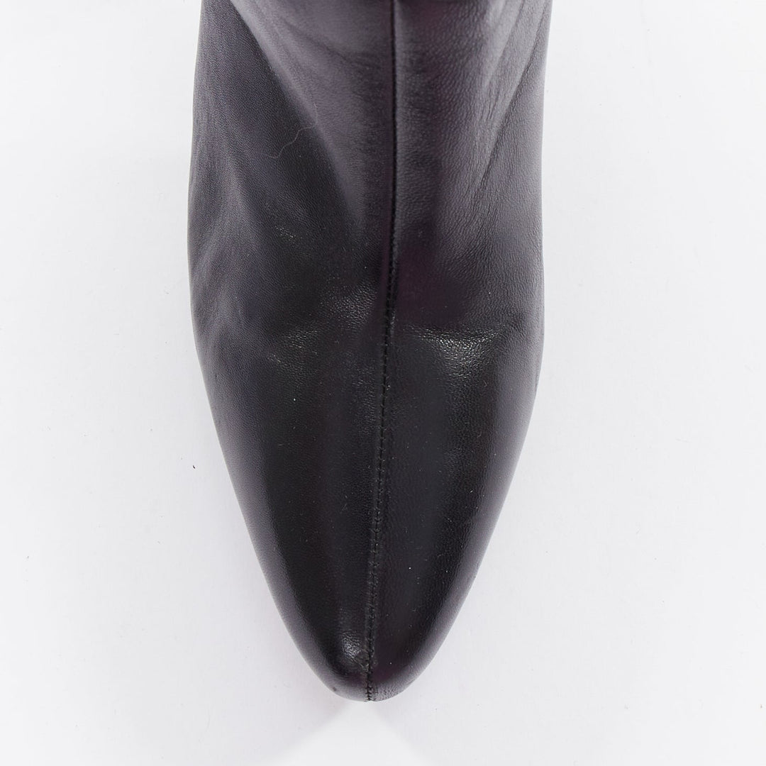 PRADA black leather cone heel pointy toes tall calf boots EU39