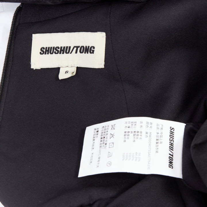 SHUSHU TONG Multilayer Bubble black wool silk puff skirt dress XS